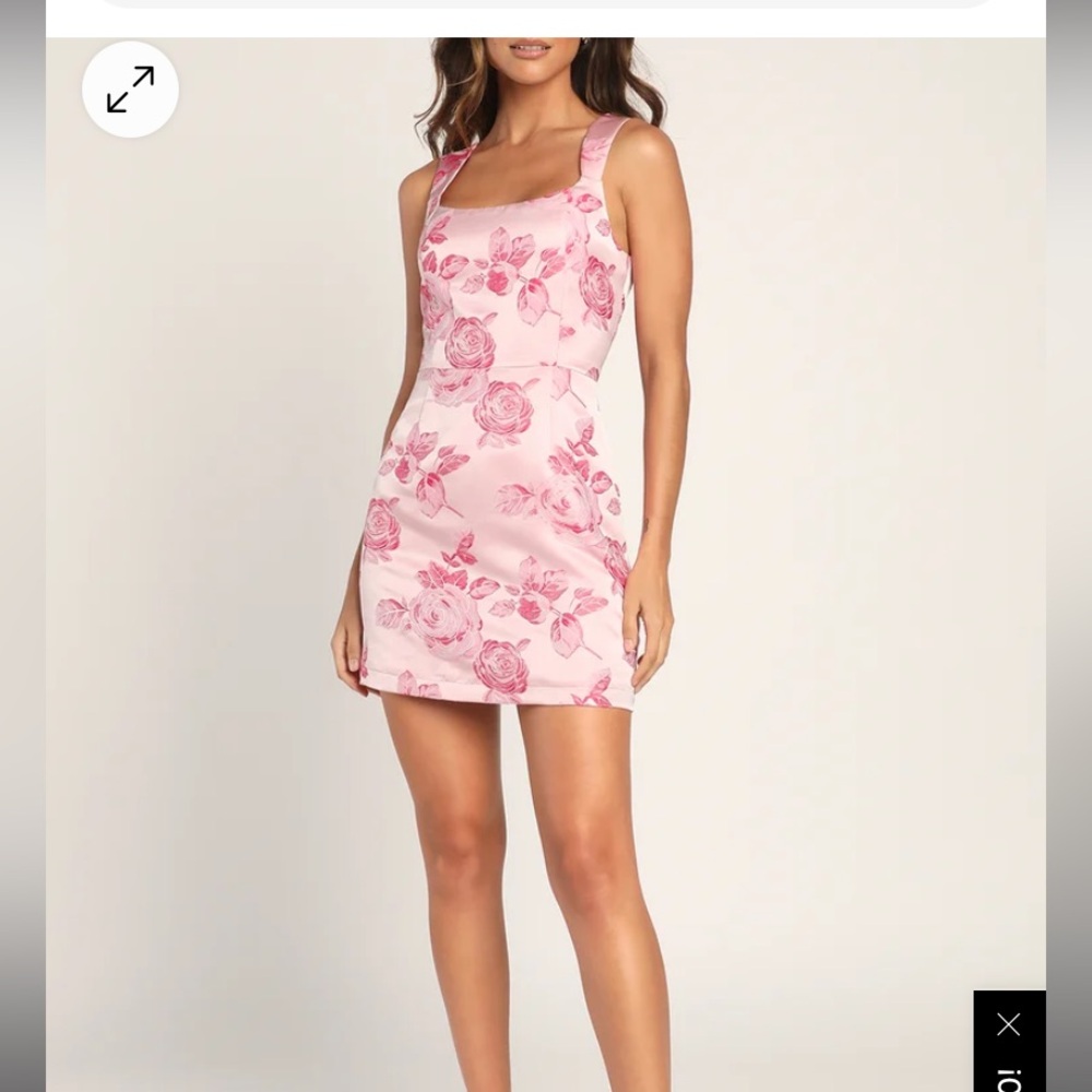 Brighter Side Pink Floral Satin Jacquard Mini Dress